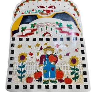 Vintage 6 Holiday & Fall Themed Placemats Scarecrow Santa Thanksgiving Christmas